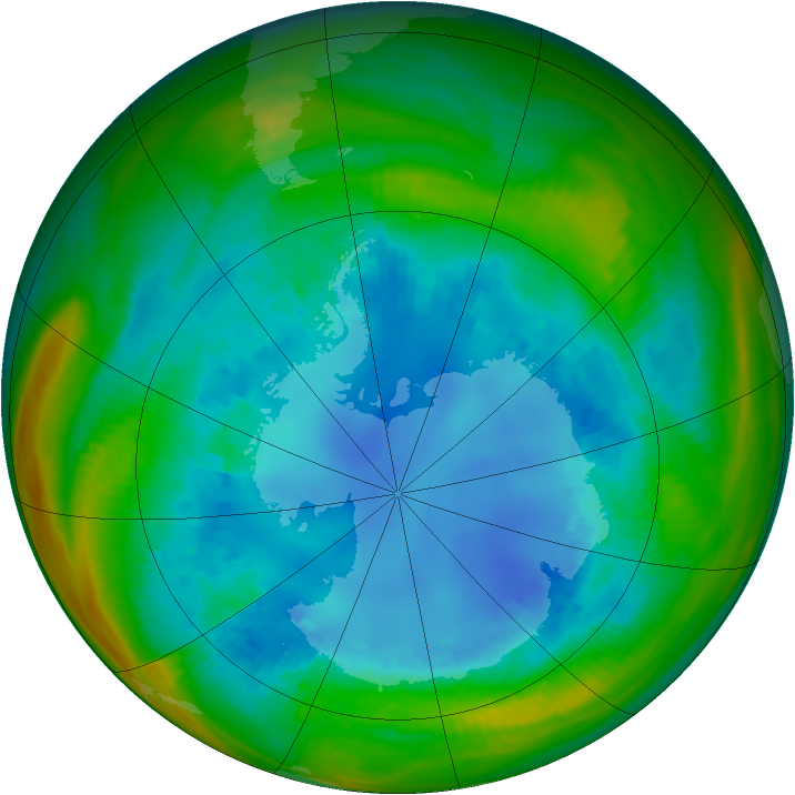 Antarctic ozone map for 19 August 1989